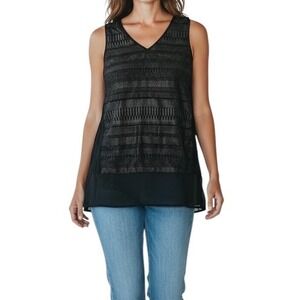 Apt. 9 Women's Black Metallic Textured Sleeveless V-Neck Chiffon Blouse Tank M